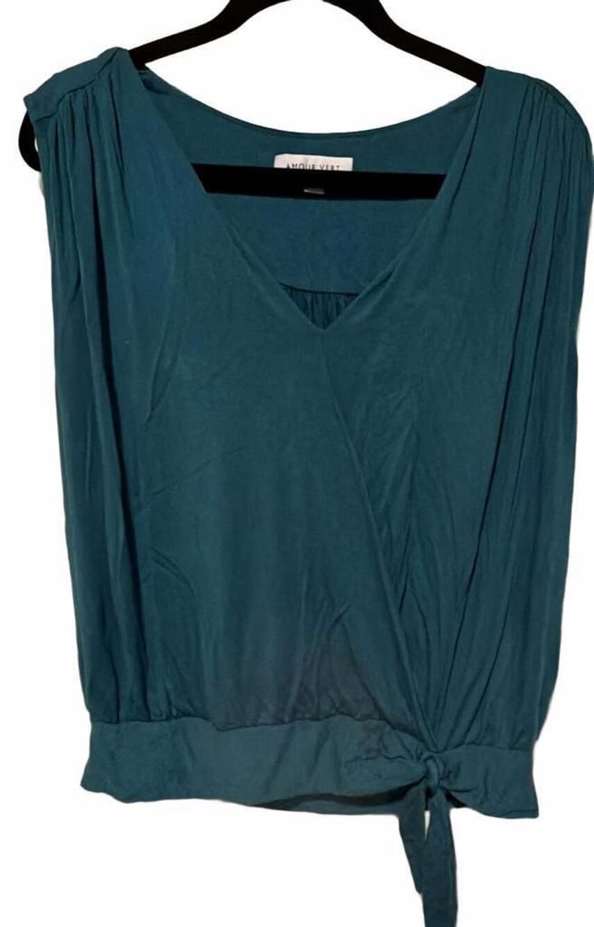 Amour Vert Teal Sleeveless V-Neck Wrap Front Tie Waist Top Size XL